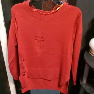 Love J Red Distressed Crew Neck Sweater